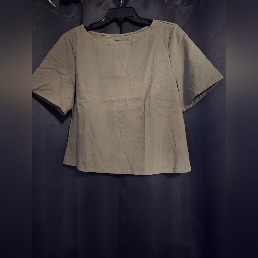 Olive Green Short Sleeve Blouse | Size M (8)